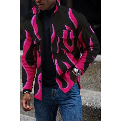 Men Pocket Color Block Print Jacket